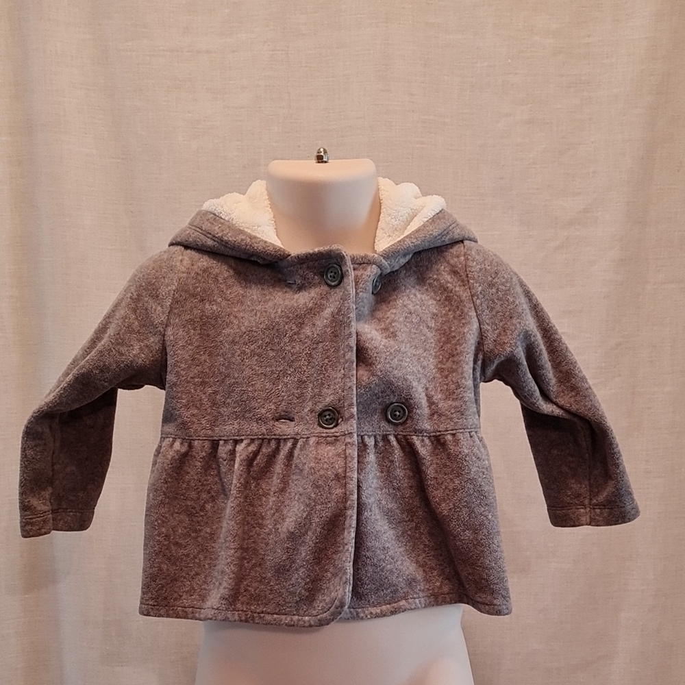 Carter's Gray Kids Jacket, adjustable button closure, ears on hoodie, 12M, EUC